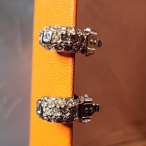 Vintage Givenchy Polished White Gold- Plated Clear Crystal Earrings - Picture 3 of 7